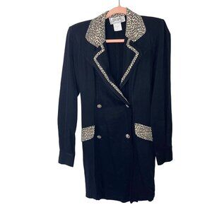 d. Frank Womens Romper Black Size 4 Rare Vintage Leopard Double Breasted Rayon